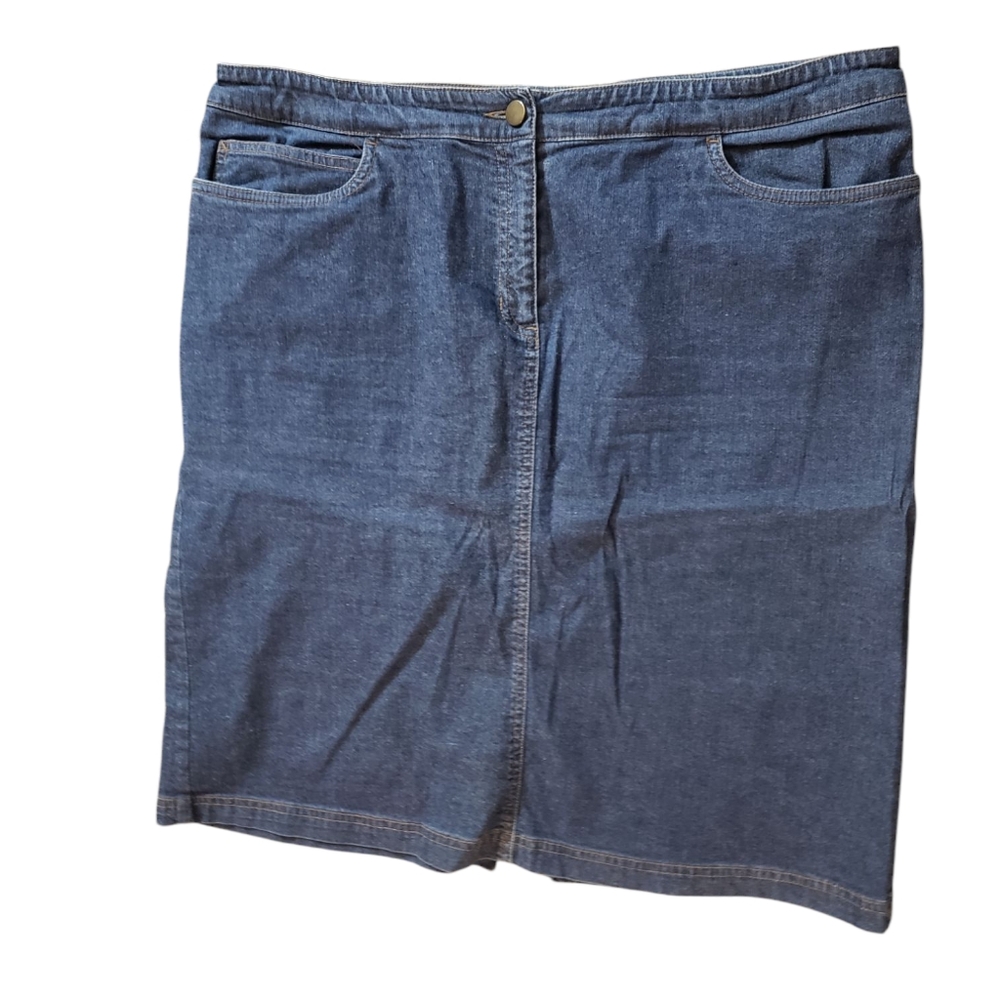Eileen Fisher L Skirt Womens Blue Jean Medium Wash Denim Pencil Western USA Made